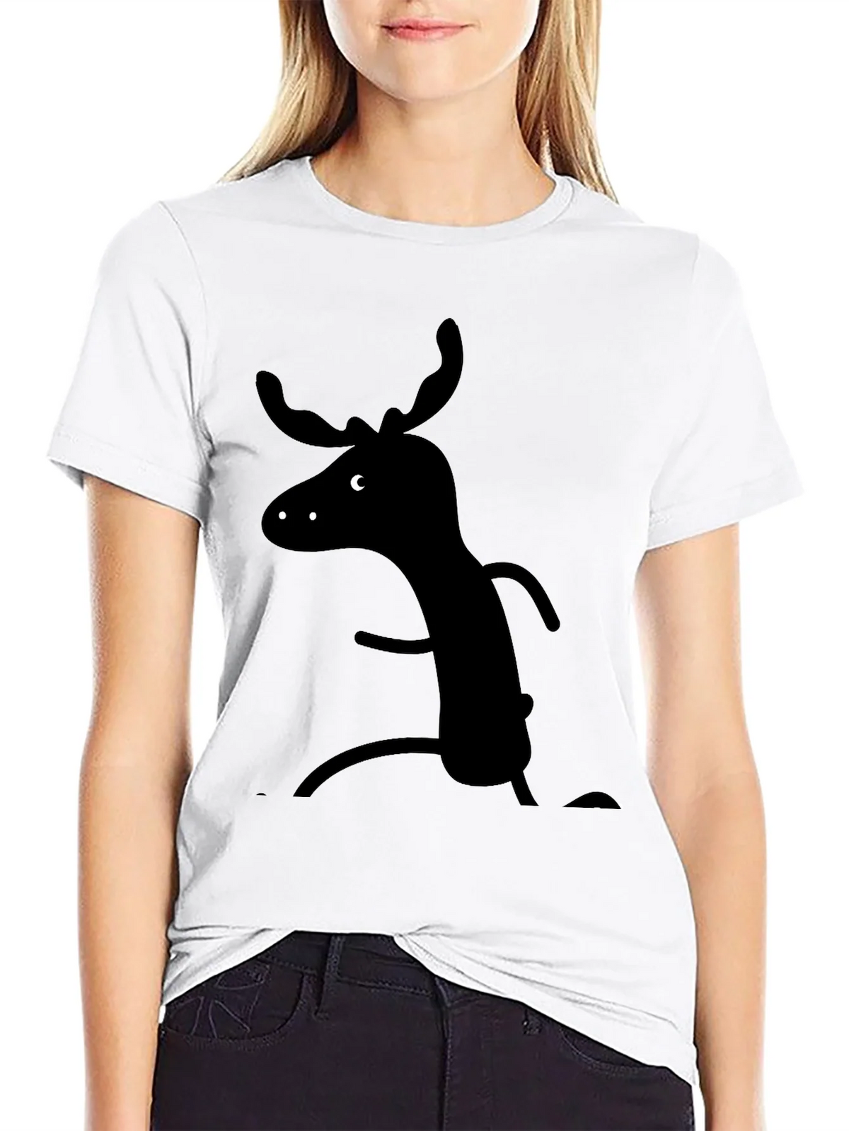 Whimsical Moose Graphic Tee - Black Cotton T-Shirt product image 8
