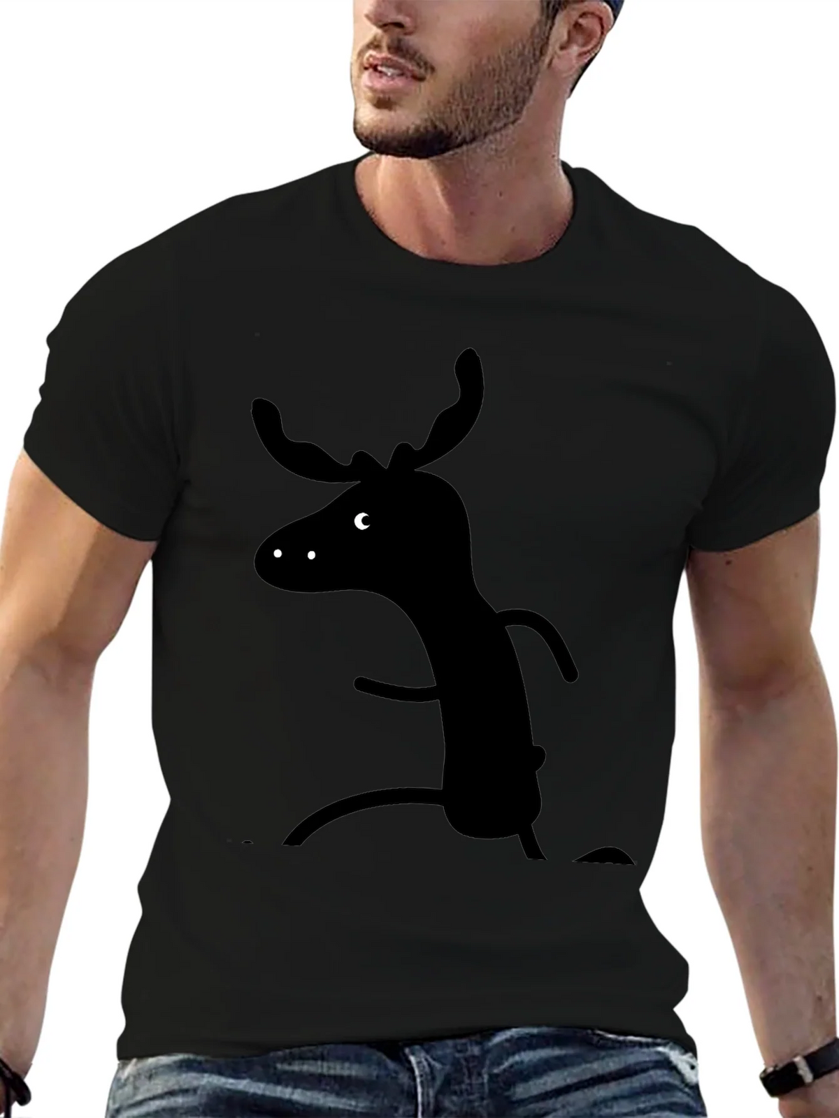 Whimsical Moose Graphic Tee - Black Cotton T-Shirt product image 6