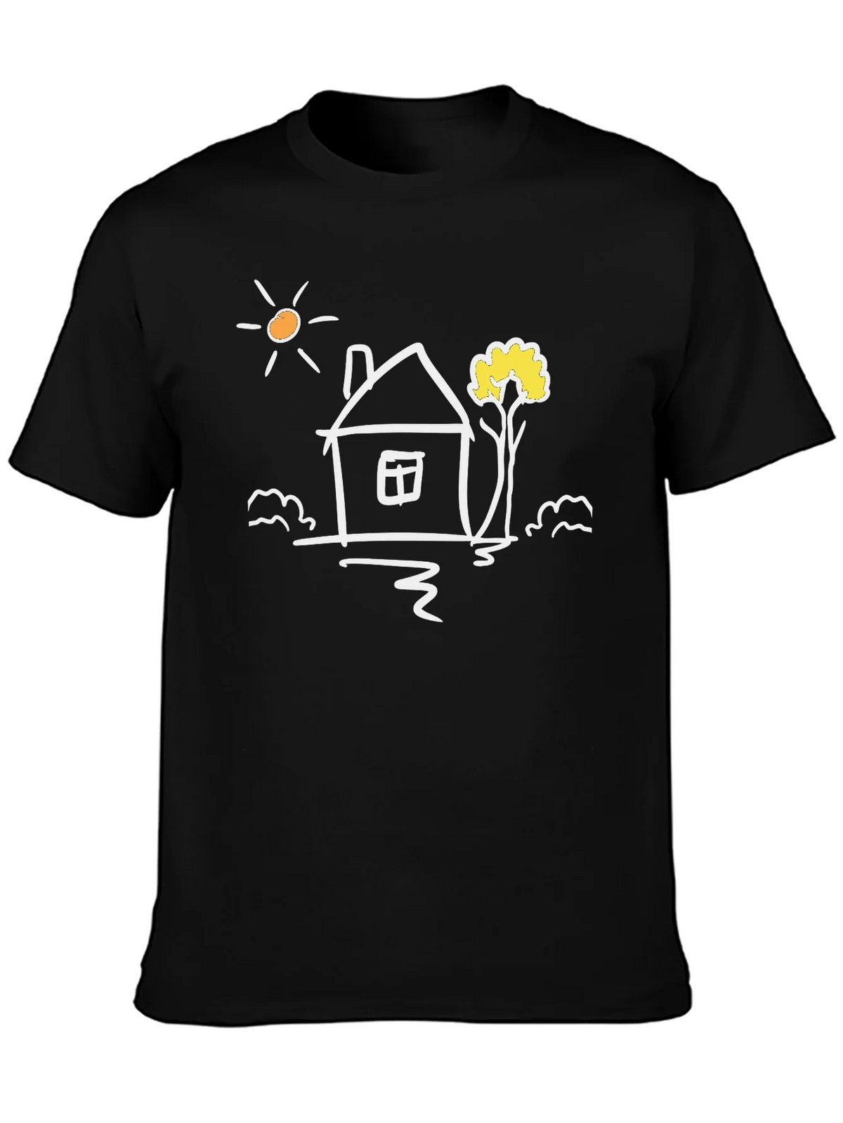 Black Cotton Tee with Whimsical House Graphic product image 3