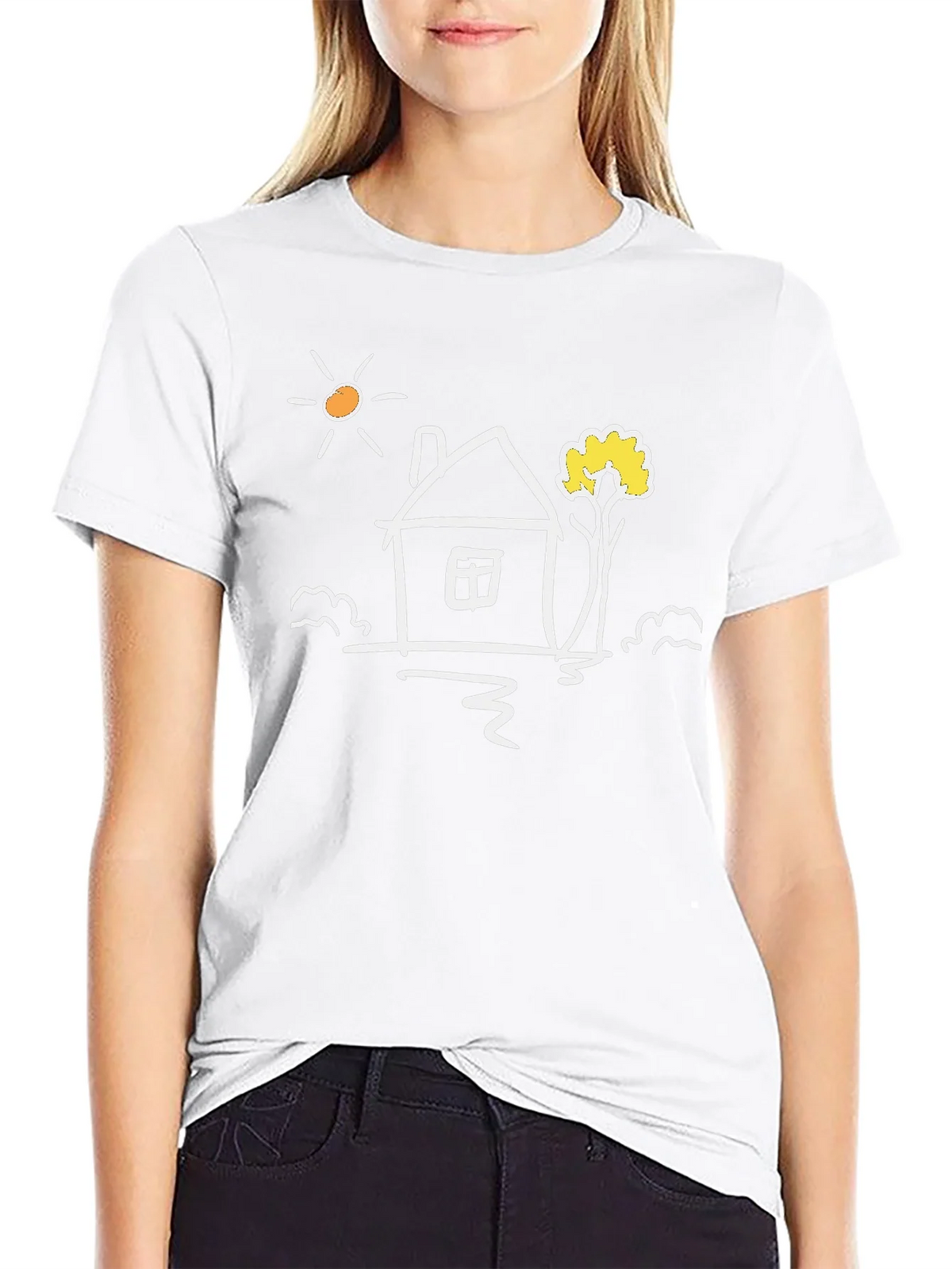 Black Cotton Tee with Whimsical House Graphic product image 8
