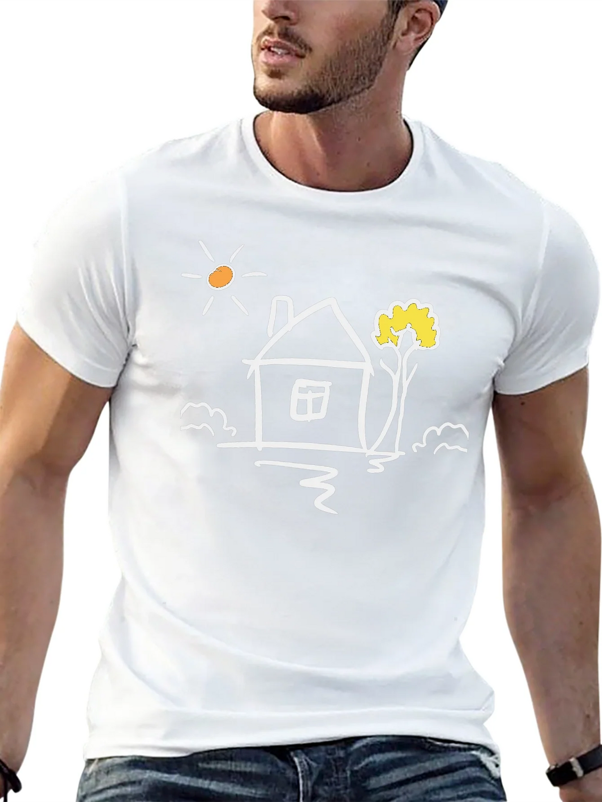 Black Cotton Tee with Whimsical House Graphic product image 12