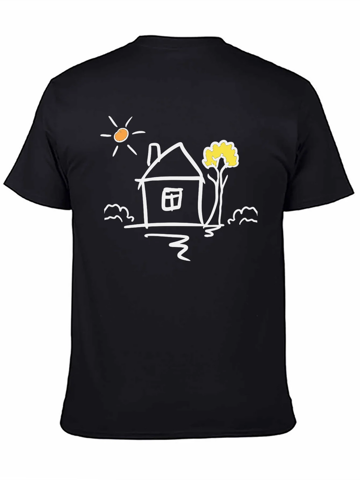 Black Cotton Tee with Whimsical House Graphic product image 4