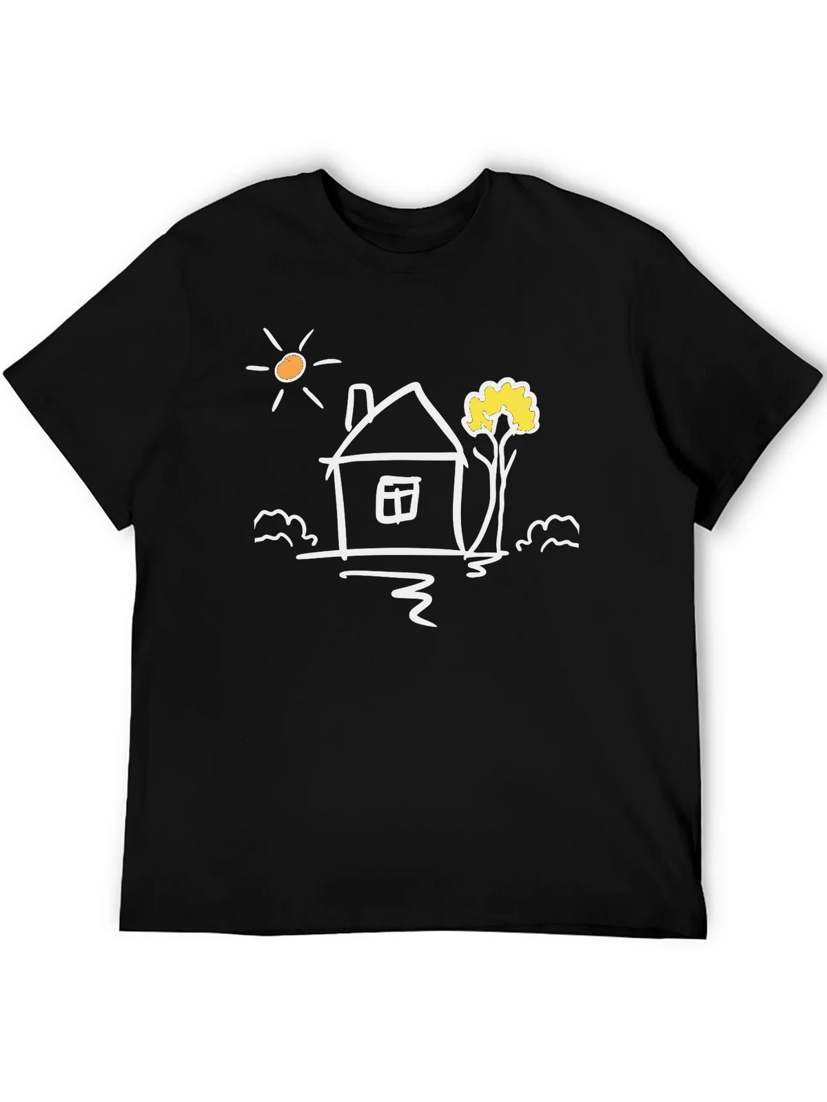 Black Cotton Tee with Whimsical House Graphic product image 5