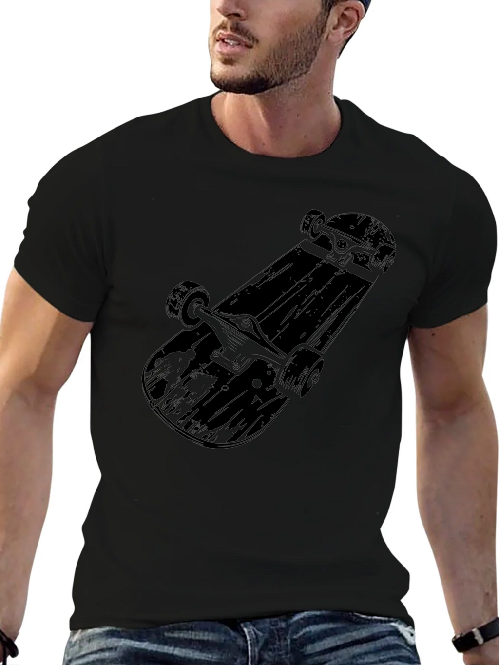 Skateboard Graphic Tee - Mens Black Cotton T-Shirt product image 6