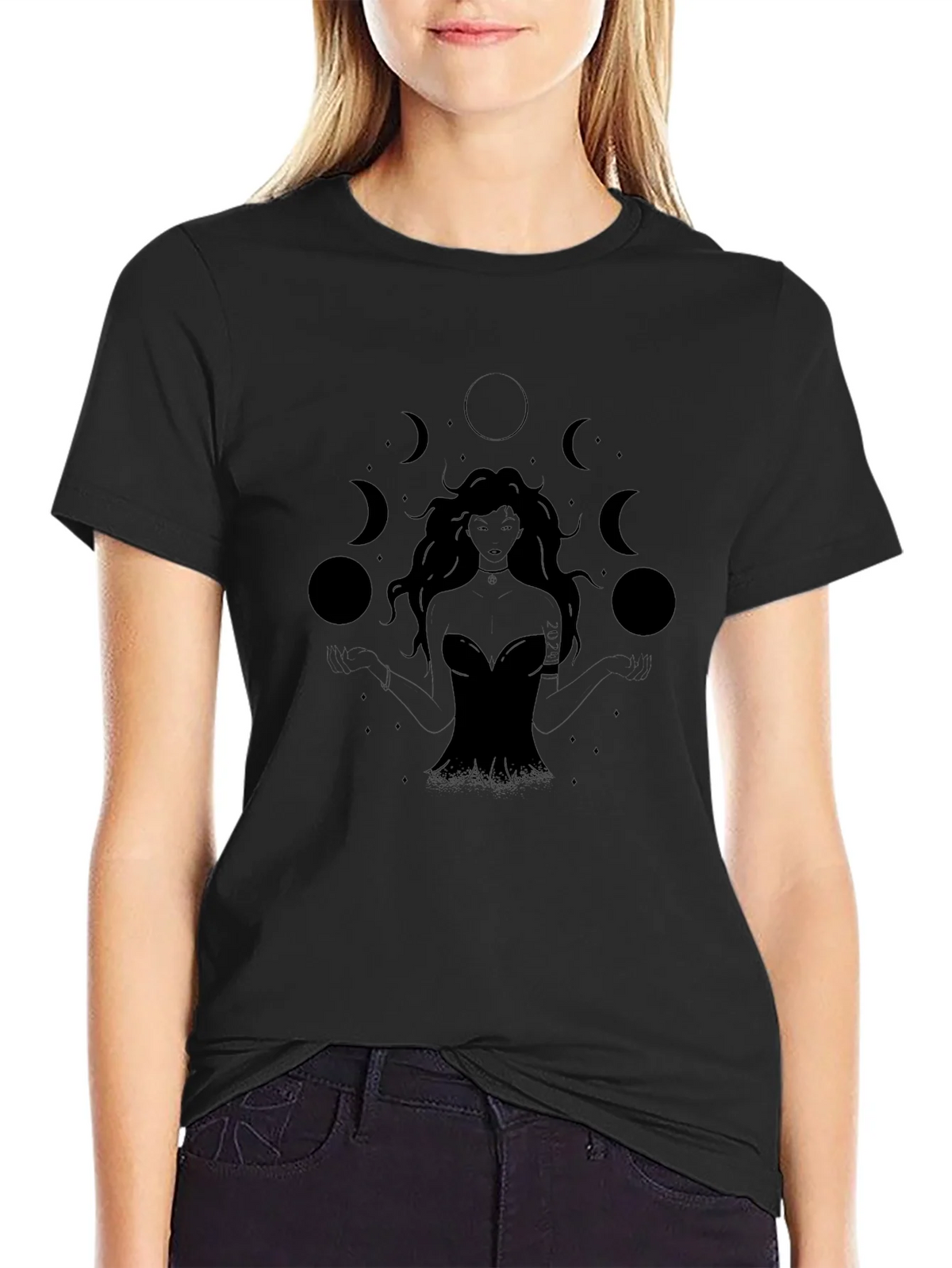 Mystic Moon Goddess Black T-Shirt product image 2