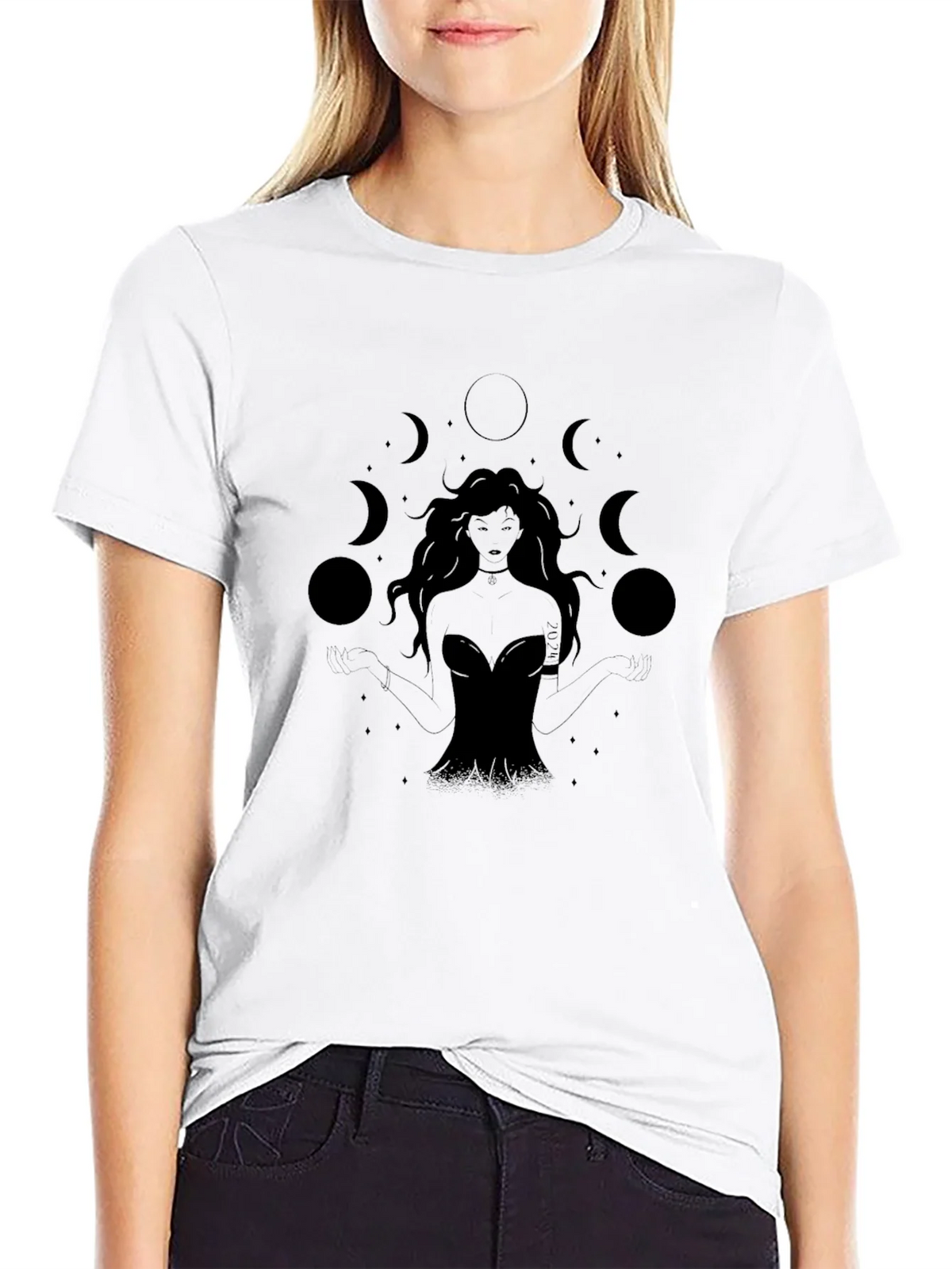 Mystic Moon Goddess Black T-Shirt product image 8
