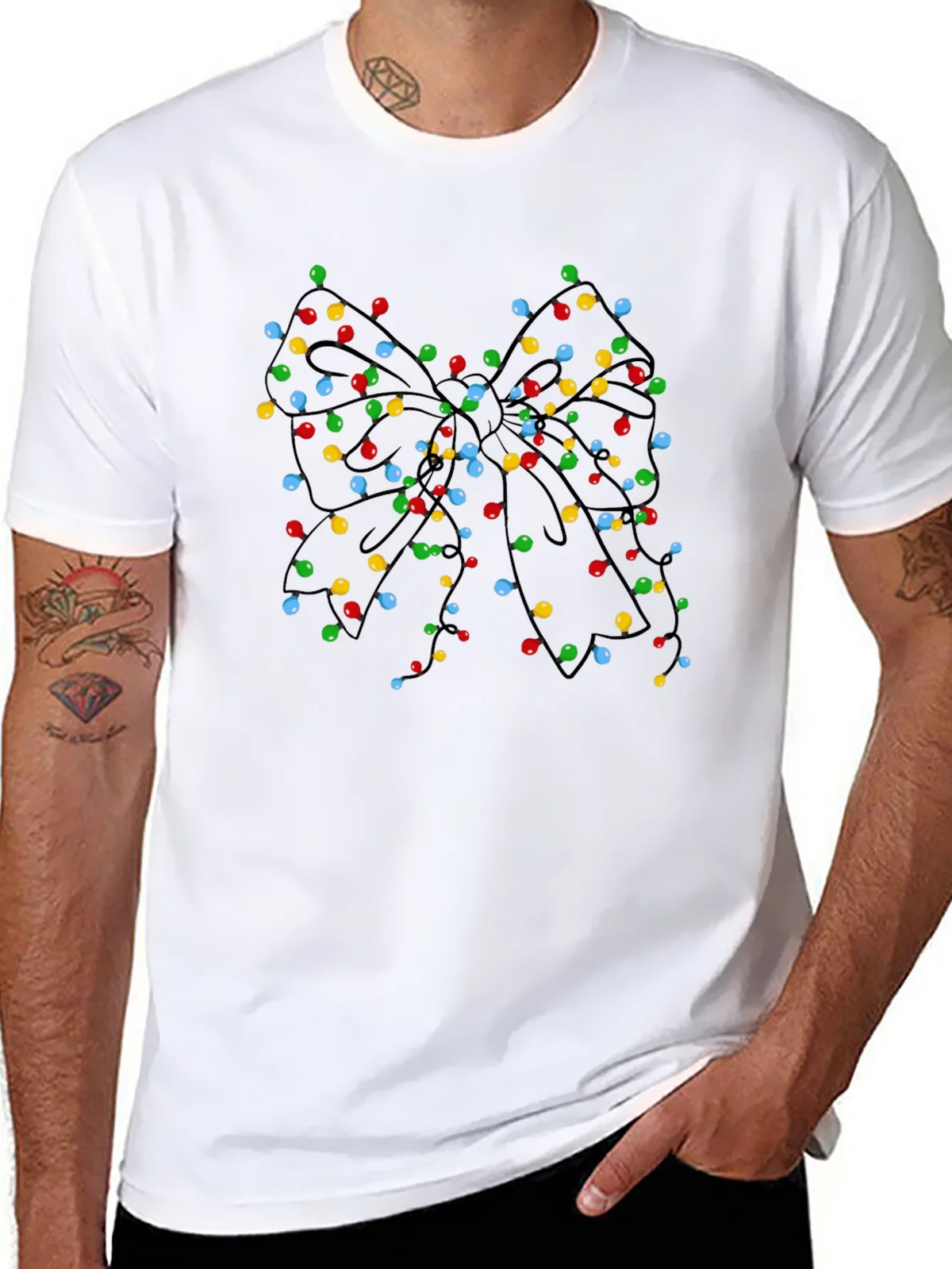 Christmas Lights Bow Black T-Shirt product image 7