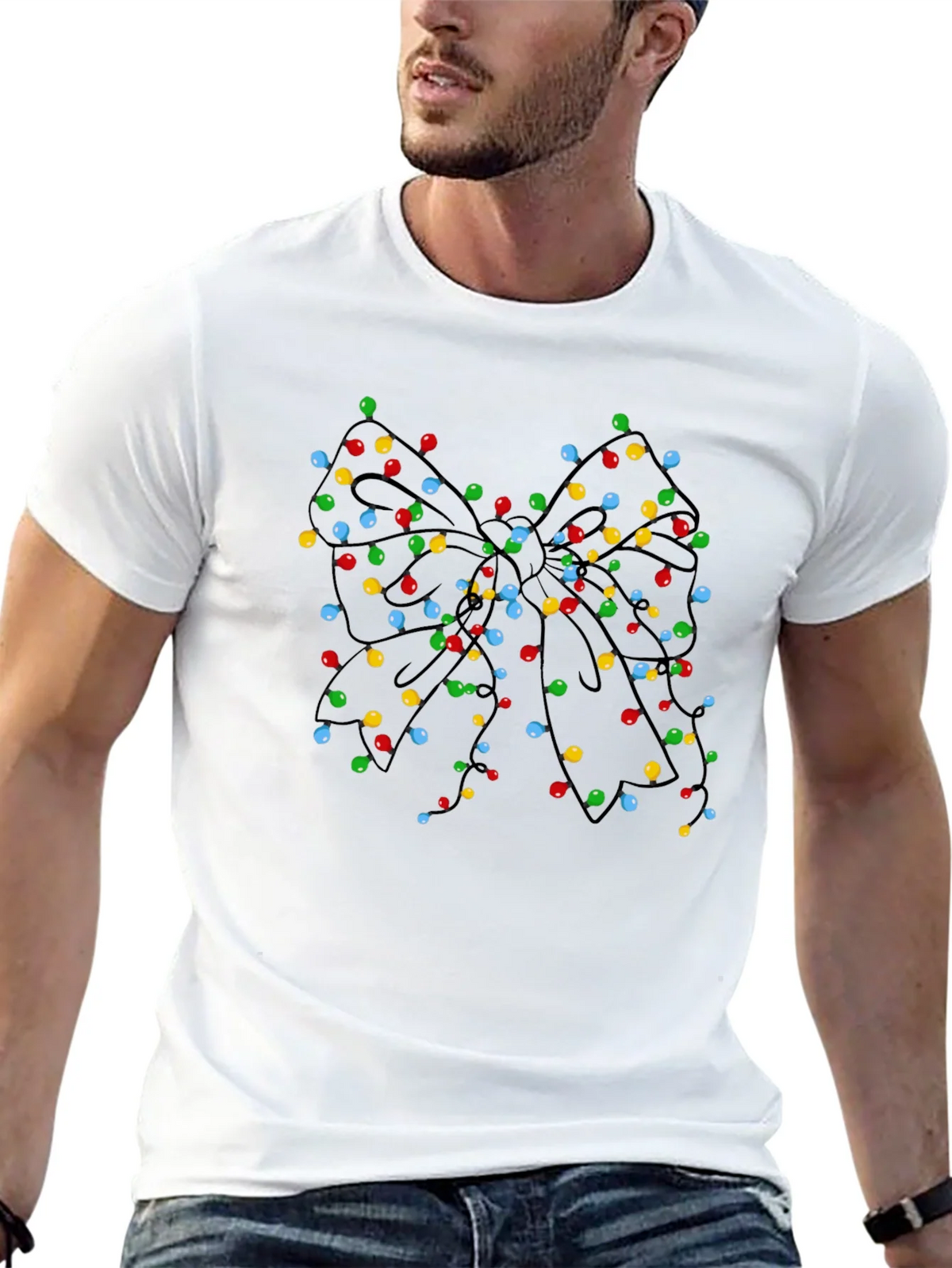 Christmas Lights Bow Black T-Shirt product image 12