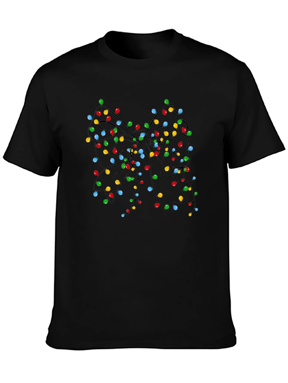 Christmas Lights Bow Black T-Shirt product image 3