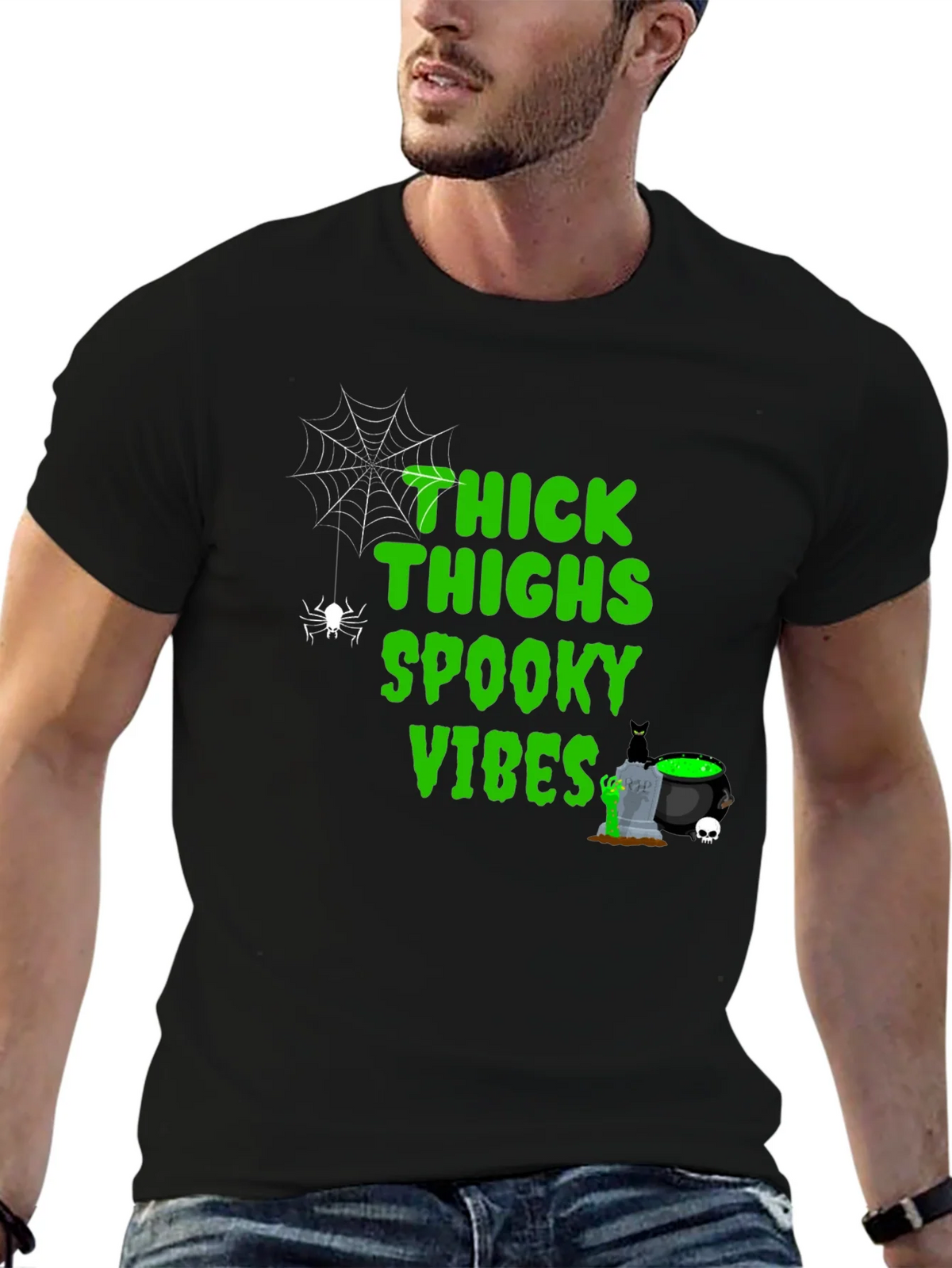 Thick Thighs Spooky Vibes Halloween T-Shirt product image 6