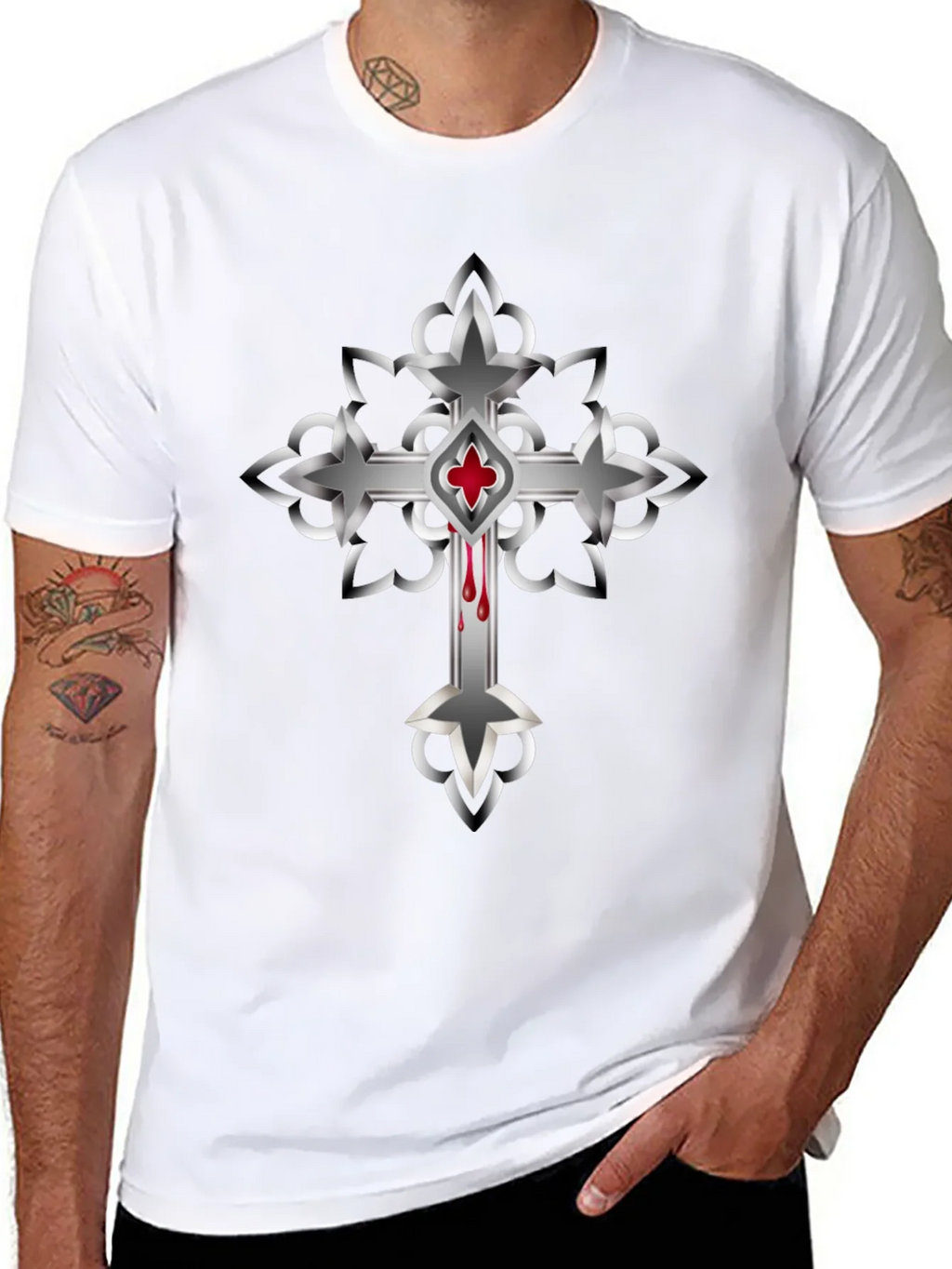 Gothic Cross Graphic T-Shirt - Mens Black Tee product image 7