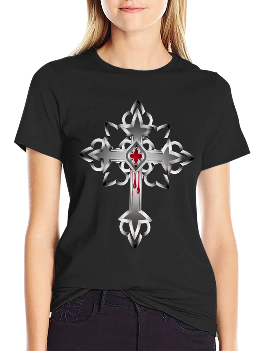 Gothic Cross Graphic T-Shirt - Mens Black Tee product image 2