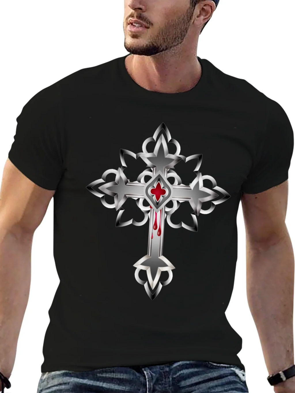 Gothic Cross Graphic T-Shirt - Mens Black Tee product image 6
