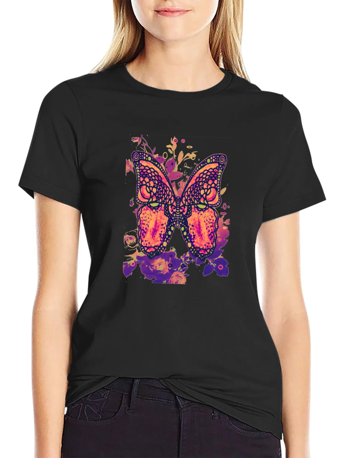 Butterfly Floral Graphic Print T-Shirt product image 2