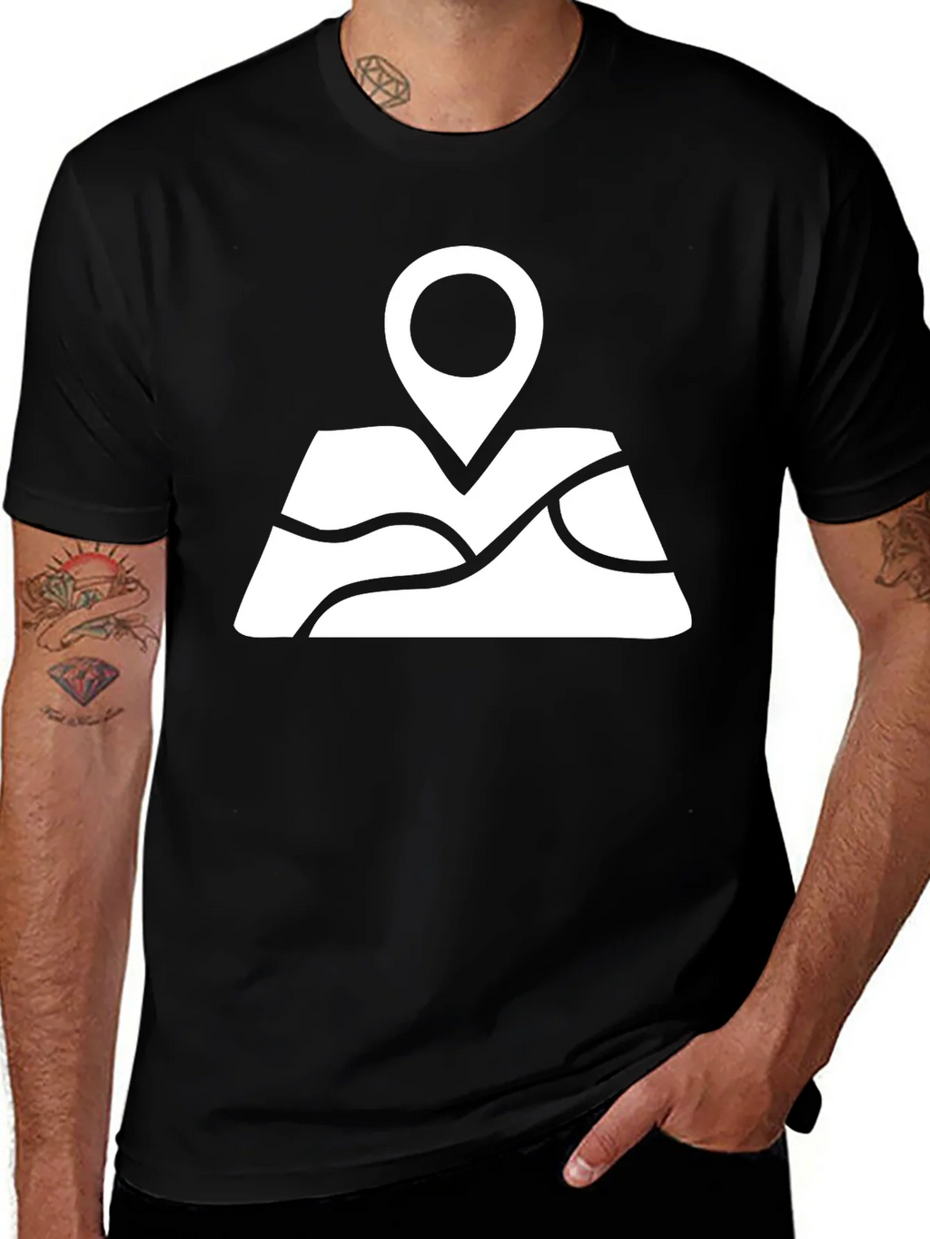 Map Pin Black T-Shirt - Adventure Awaits product image 1