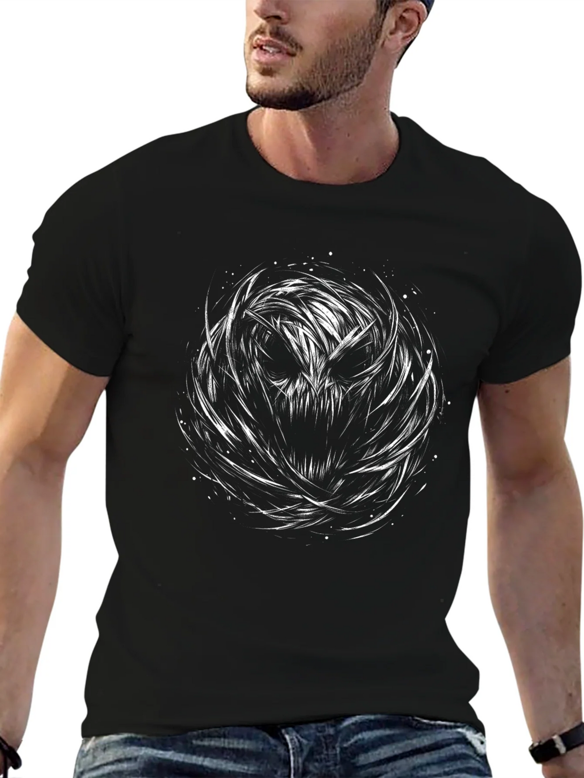 Mens Black T-Shirt with Abstract Skull Design product image 6