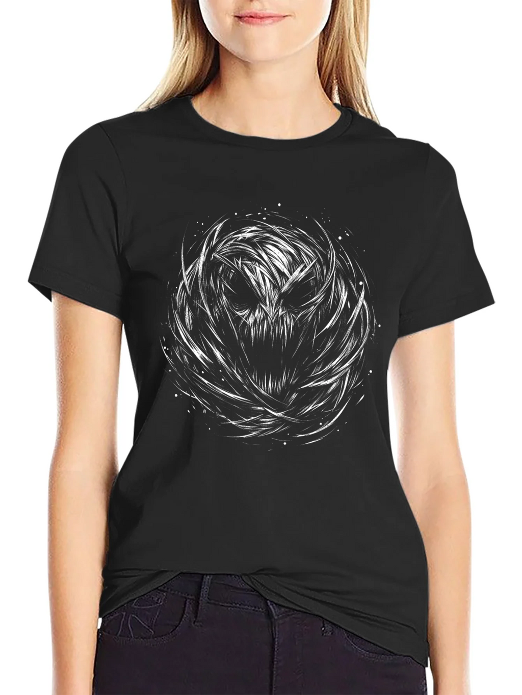 Mens Black T-Shirt with Abstract Skull Design product image 2