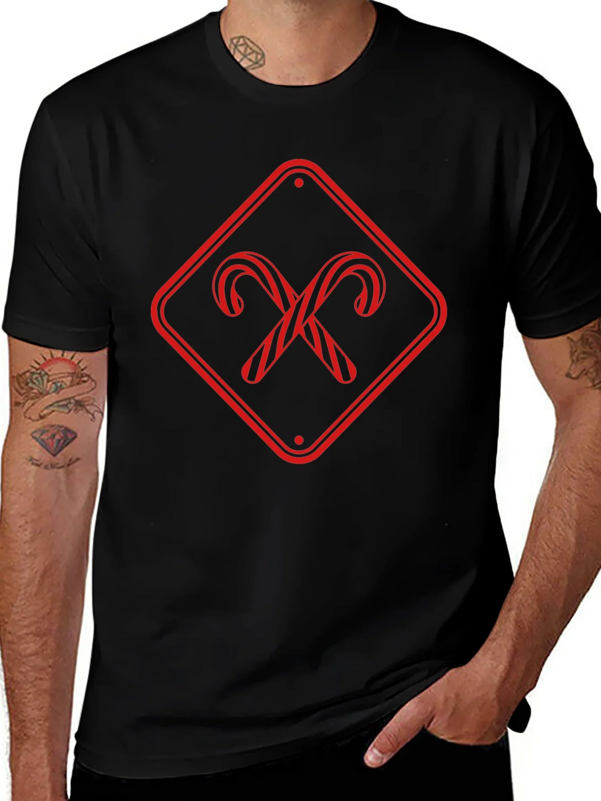 Candy Cane Crossing Black T-Shirt product image 1