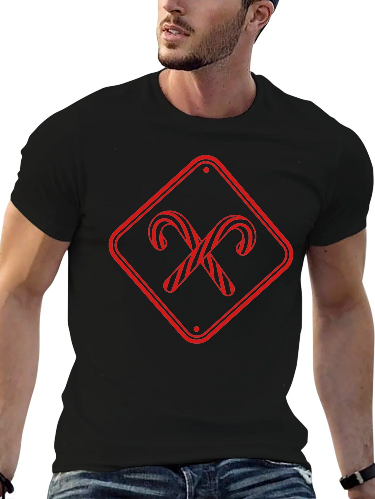 Candy Cane Crossing Black T-Shirt product image 6