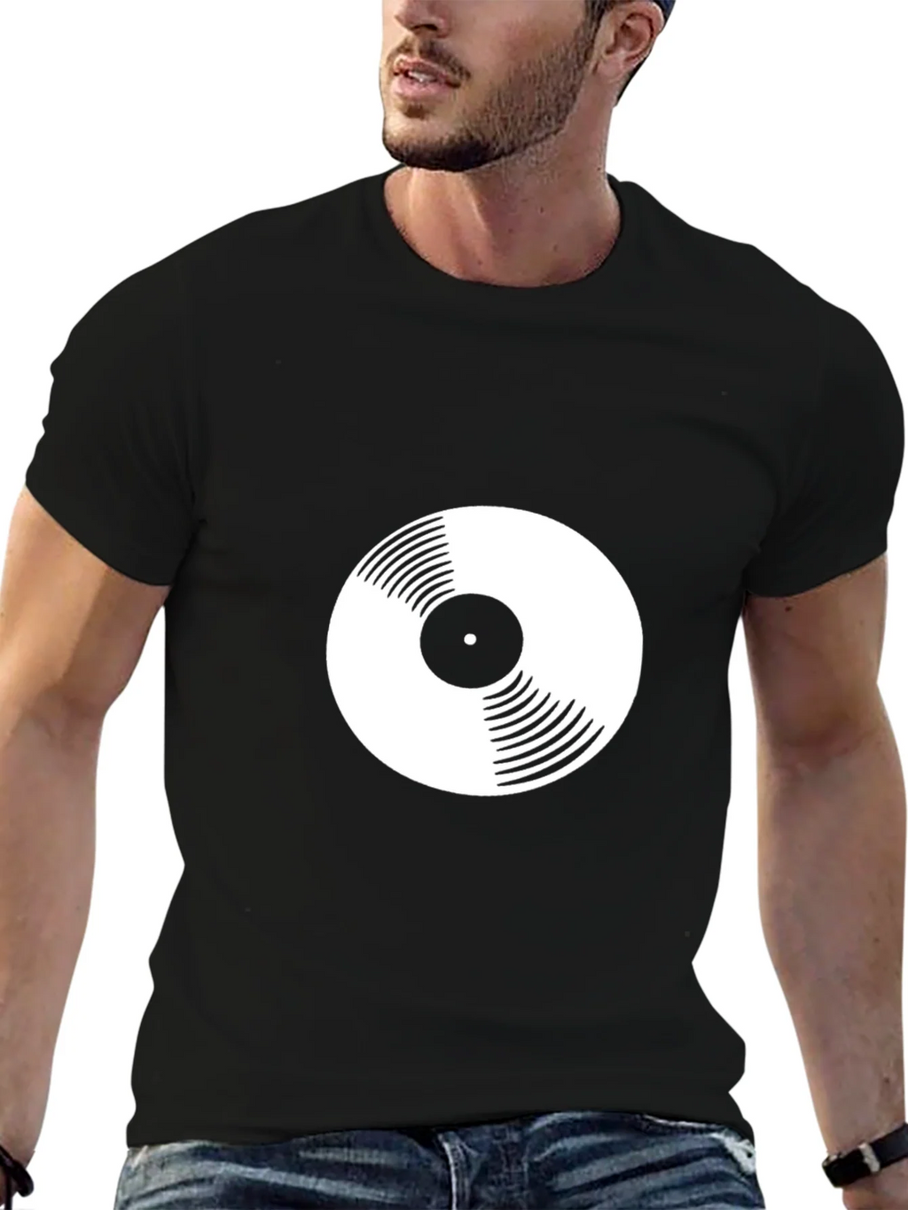 Vinyl Record Graphic Tee - Black Crew Neck T-Shirt product image 6