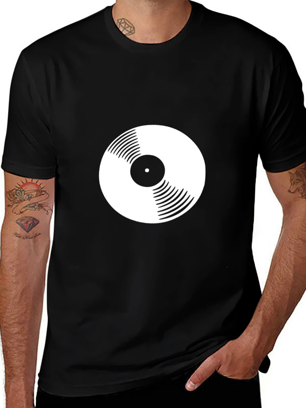 Vinyl Record Graphic Tee - Black Crew Neck T-Shirt product image 1