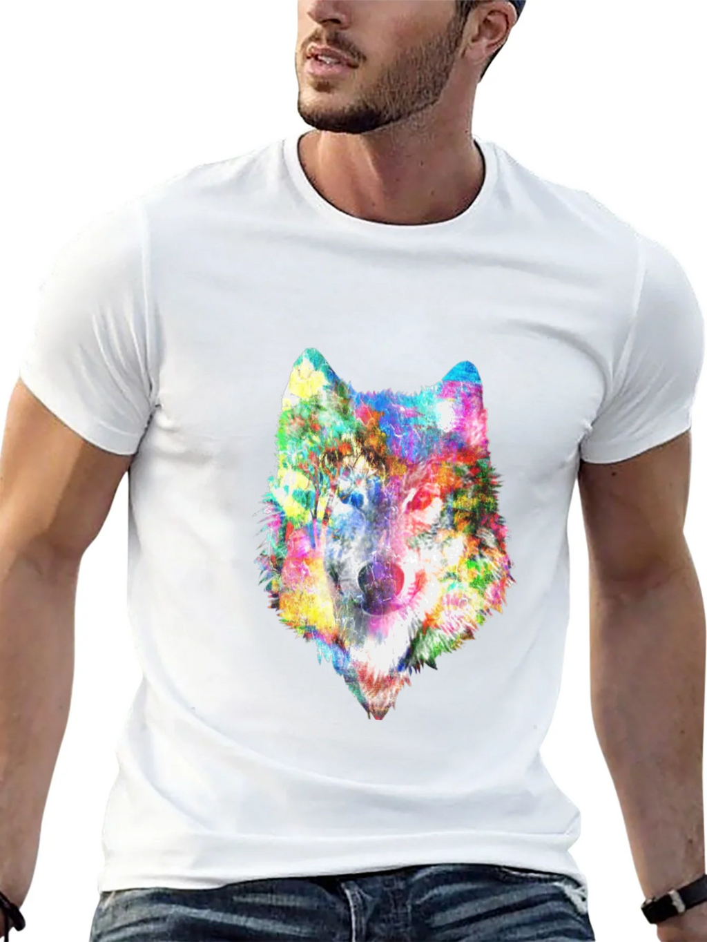 Colorful Wolf Graphic Black T-Shirt product image 10