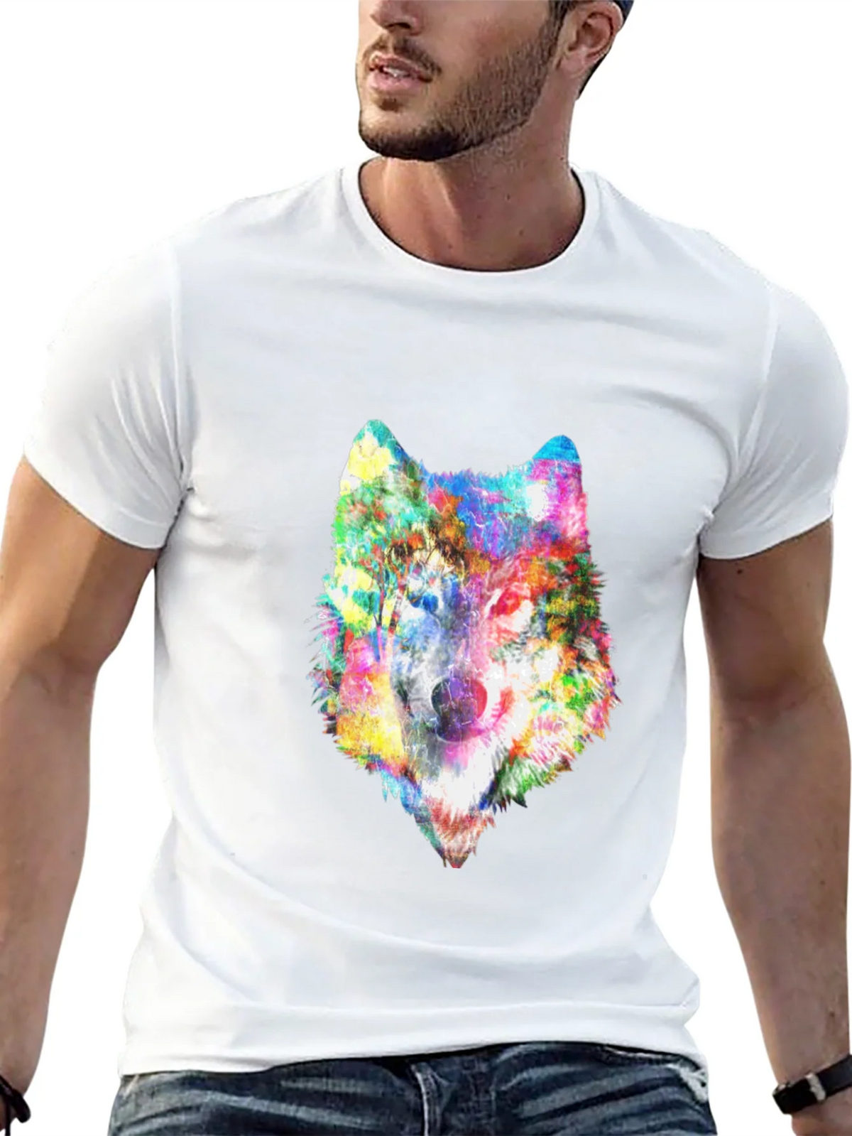 Colorful Wolf Graphic Black T-Shirt product image 10