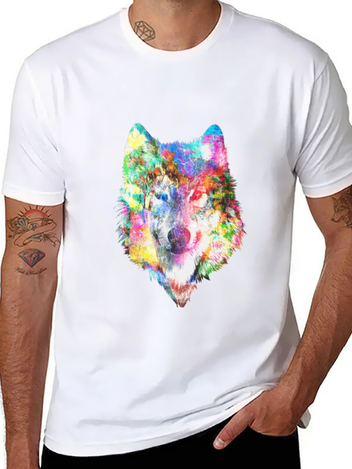 Colorful Wolf Graphic Black T-Shirt product image 5