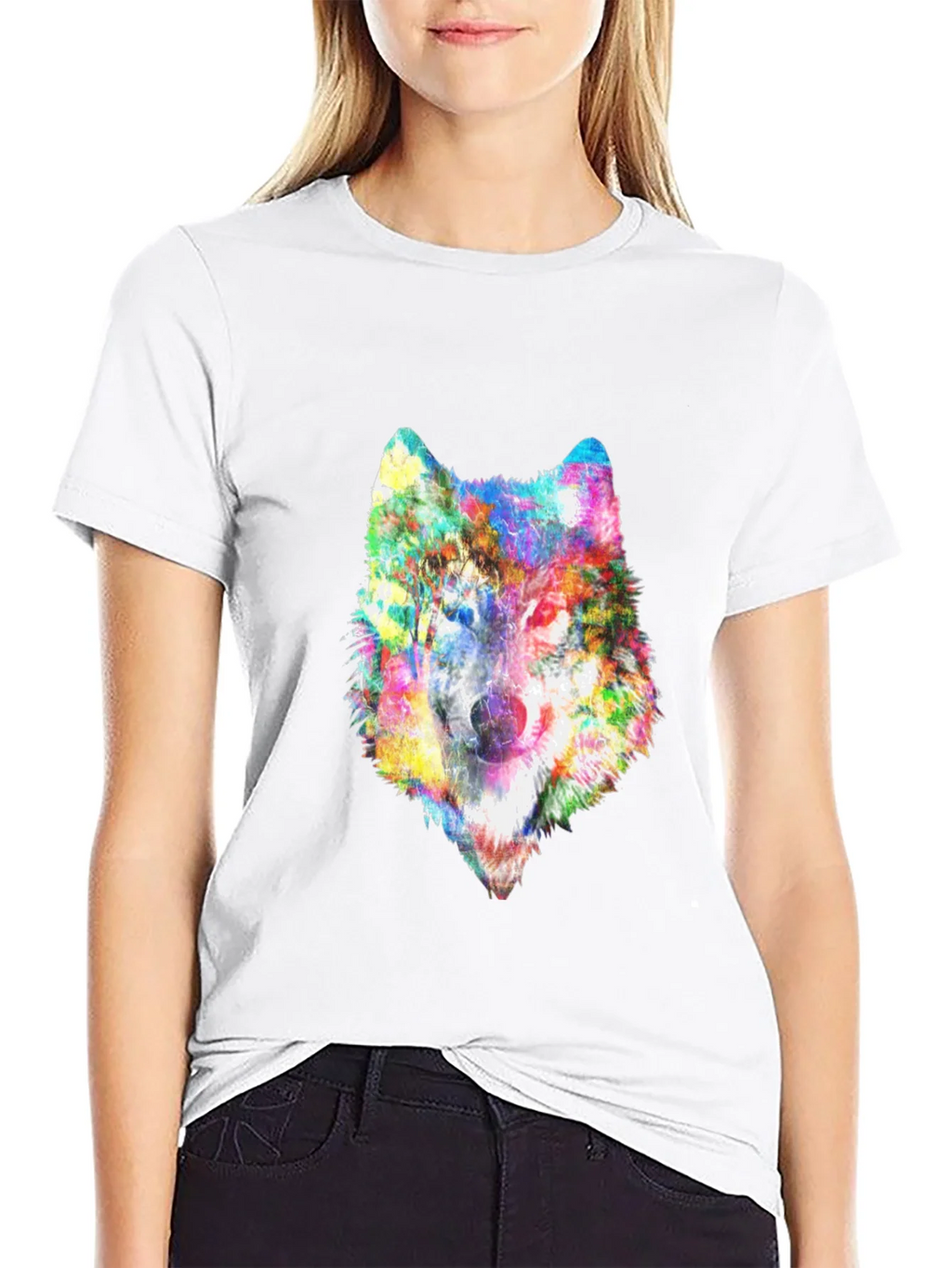 Colorful Wolf Graphic Black T-Shirt product image 6