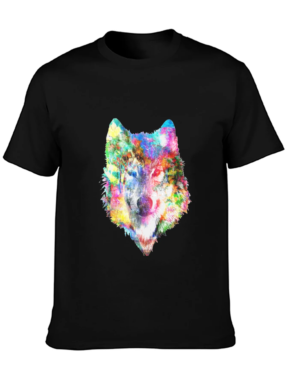 Colorful Wolf Graphic Black T-Shirt product image 2