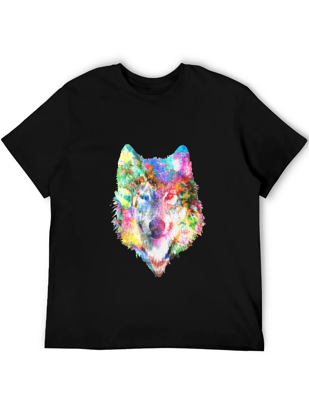 Colorful Wolf Graphic Black T-Shirt product image 3