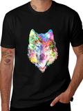 Colorful Wolf Graphic Black T-Shirt product image 1