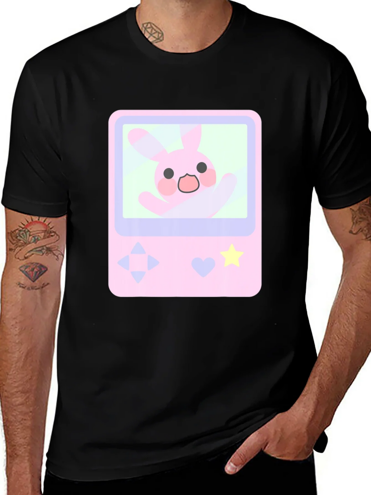 Cute Bunny Game Console Graphic Tee - Black product image 1