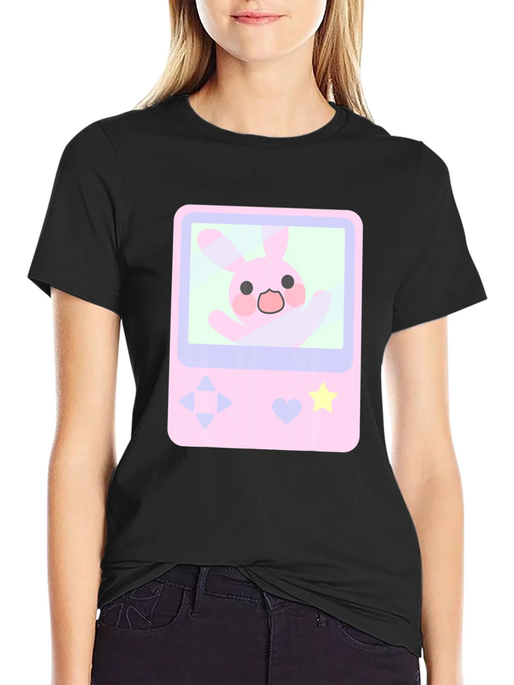 Cute Bunny Game Console Graphic Tee - Black product image 2