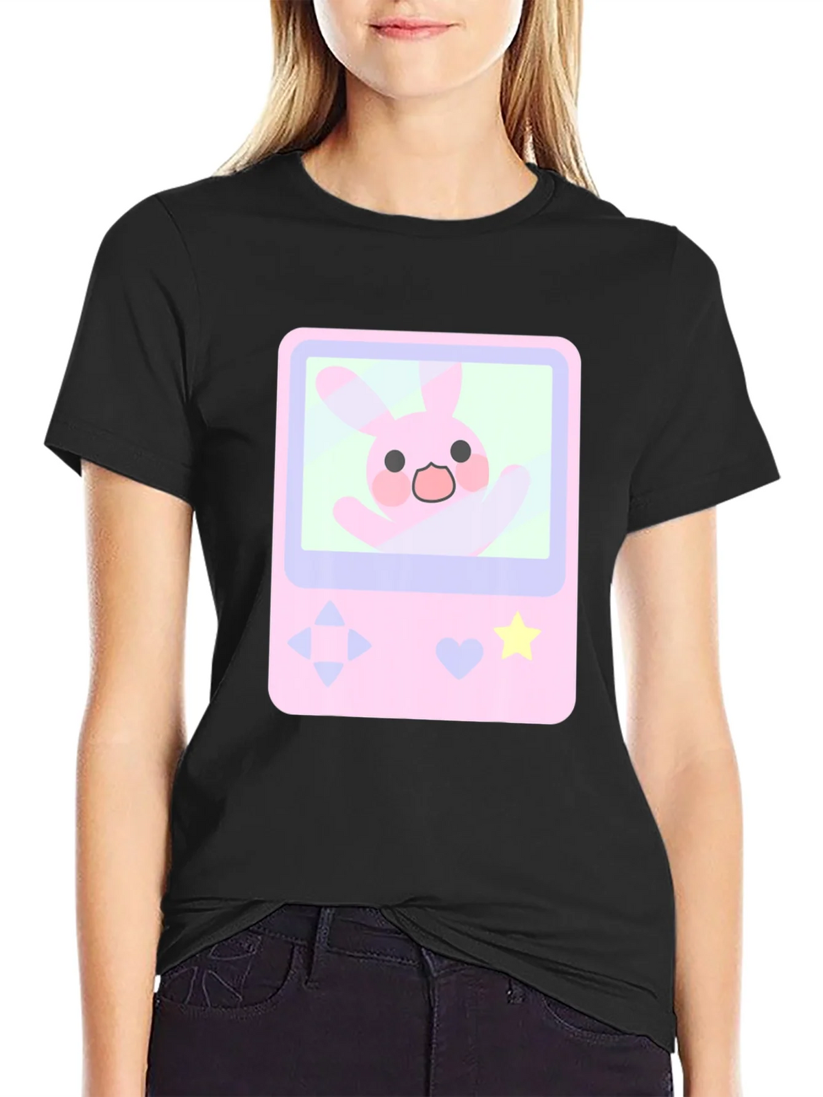 Cute Bunny Game Console Graphic Tee - Black product image 2