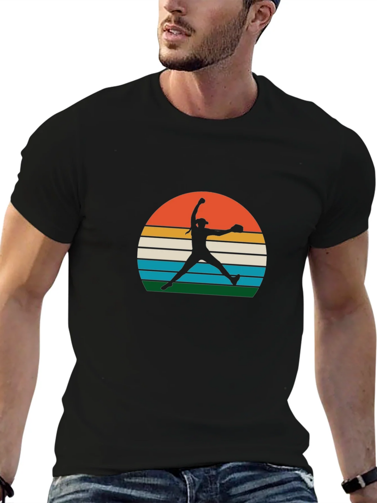 Retro Sunset Softball Pitcher Graphic Tee product image 6