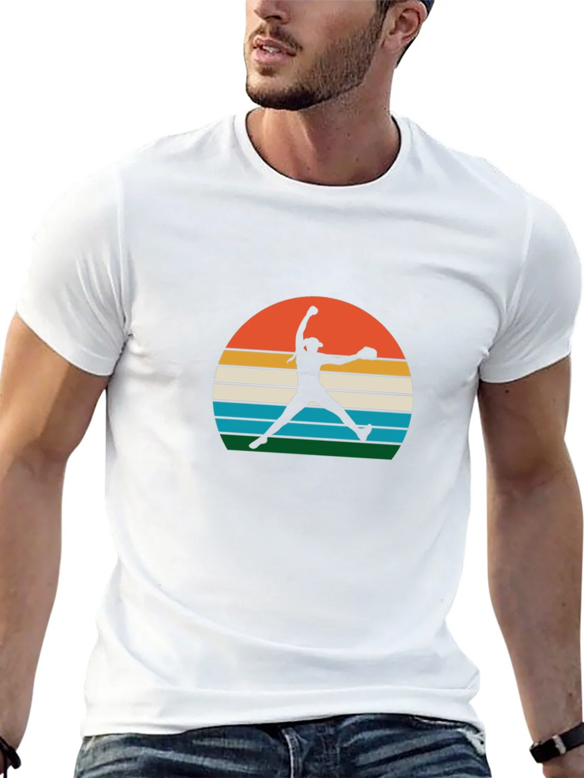 Retro Sunset Softball Pitcher Graphic Tee product image 12