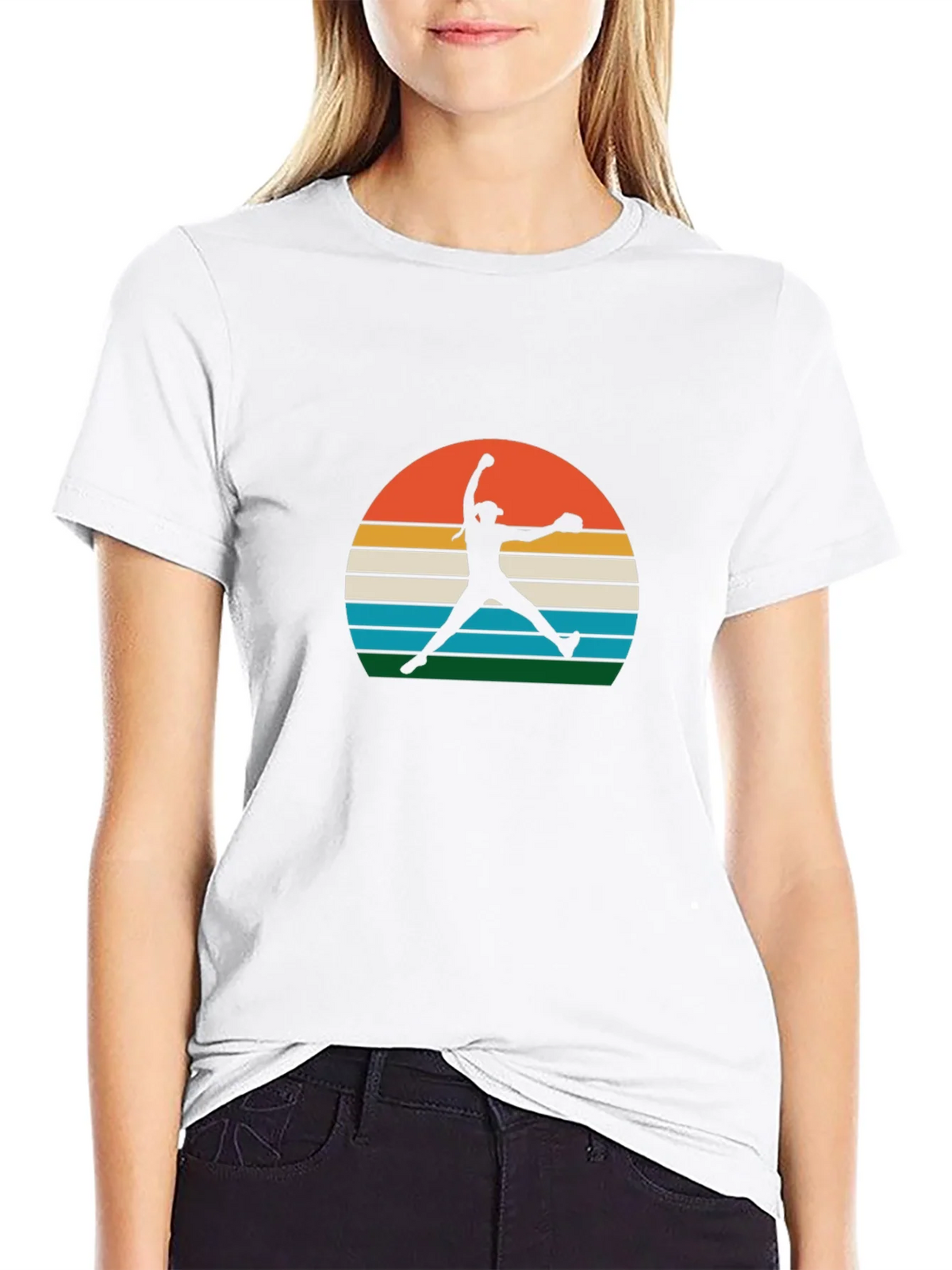 Retro Sunset Softball Pitcher Graphic Tee product image 8
