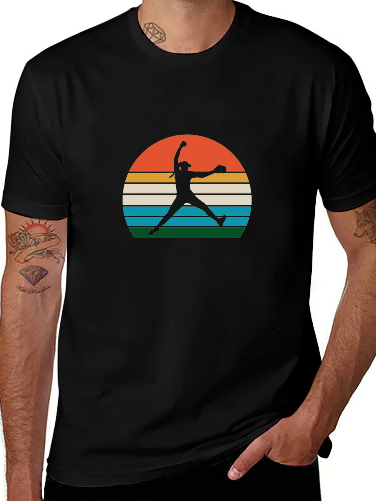 Retro Sunset Softball Pitcher Graphic Tee product image 1