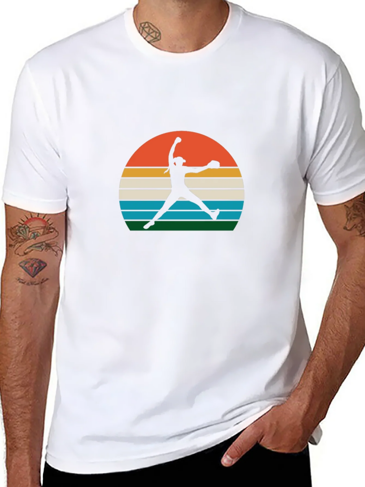 Retro Sunset Softball Pitcher Graphic Tee product image 7