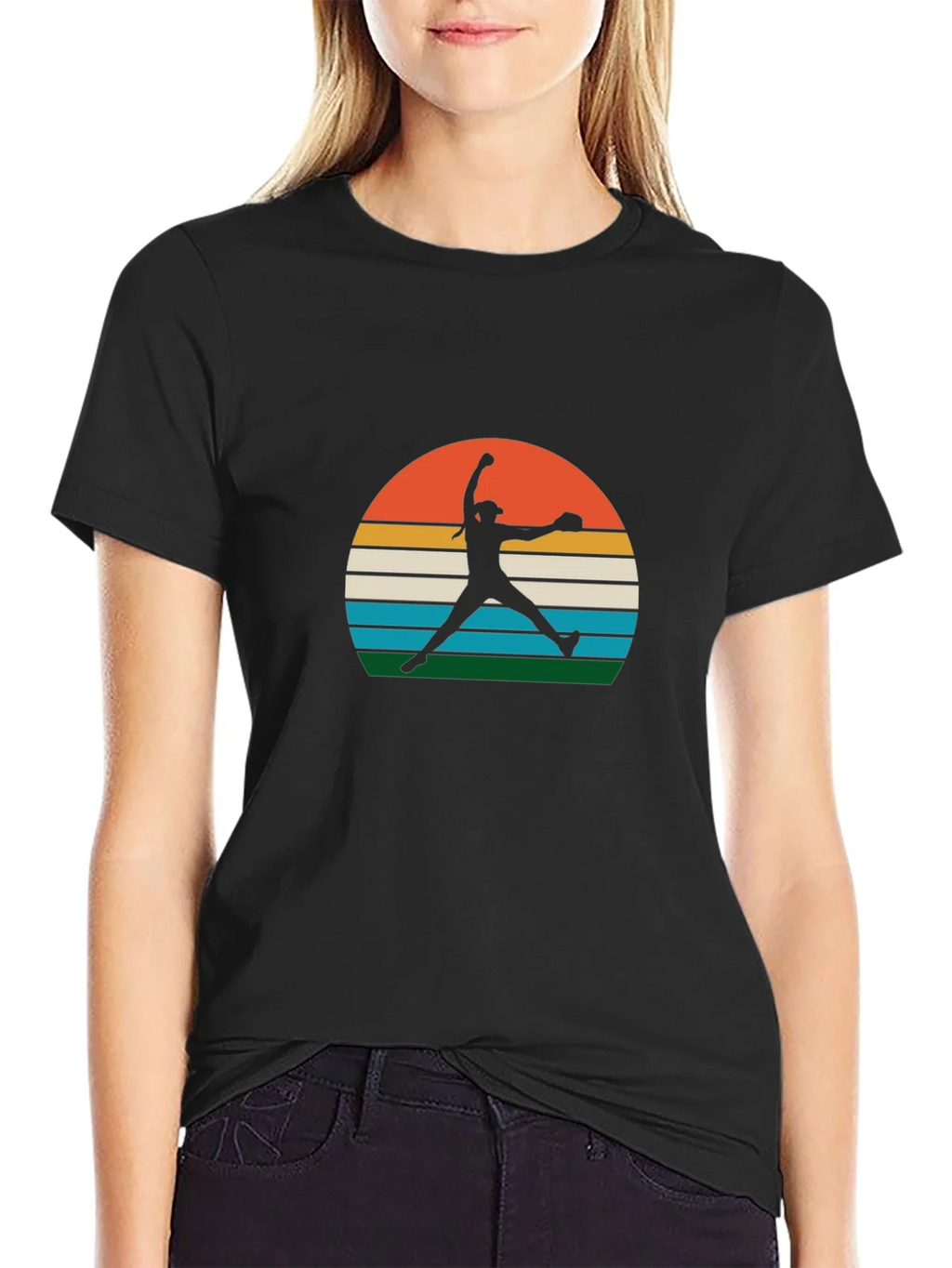 Retro Sunset Softball Pitcher Graphic Tee product image 2