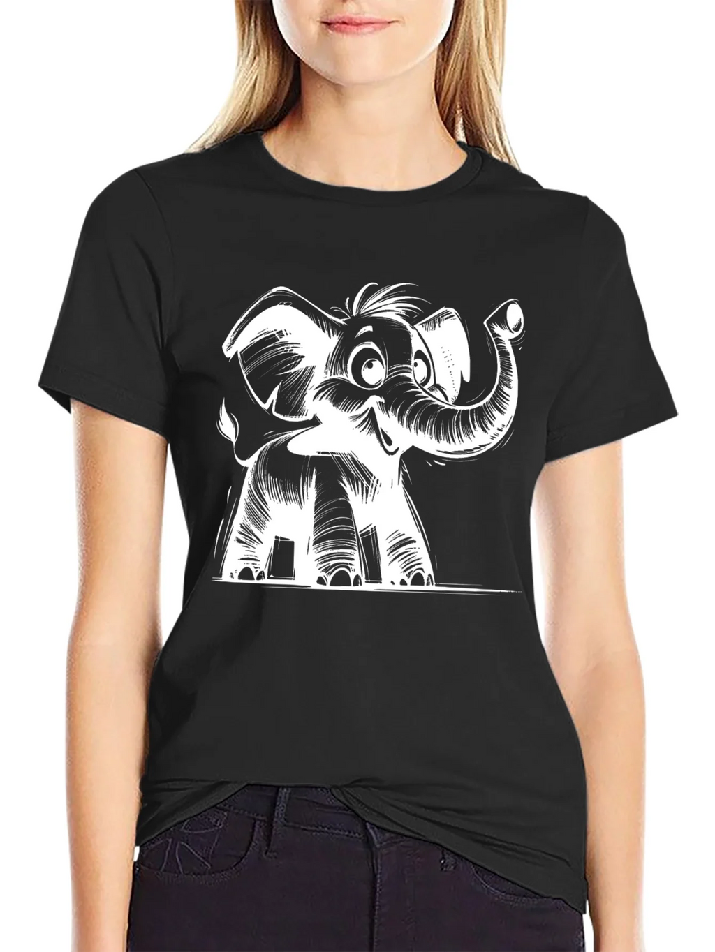 Cartoon Elephant Graphic Tee - Black product image 2