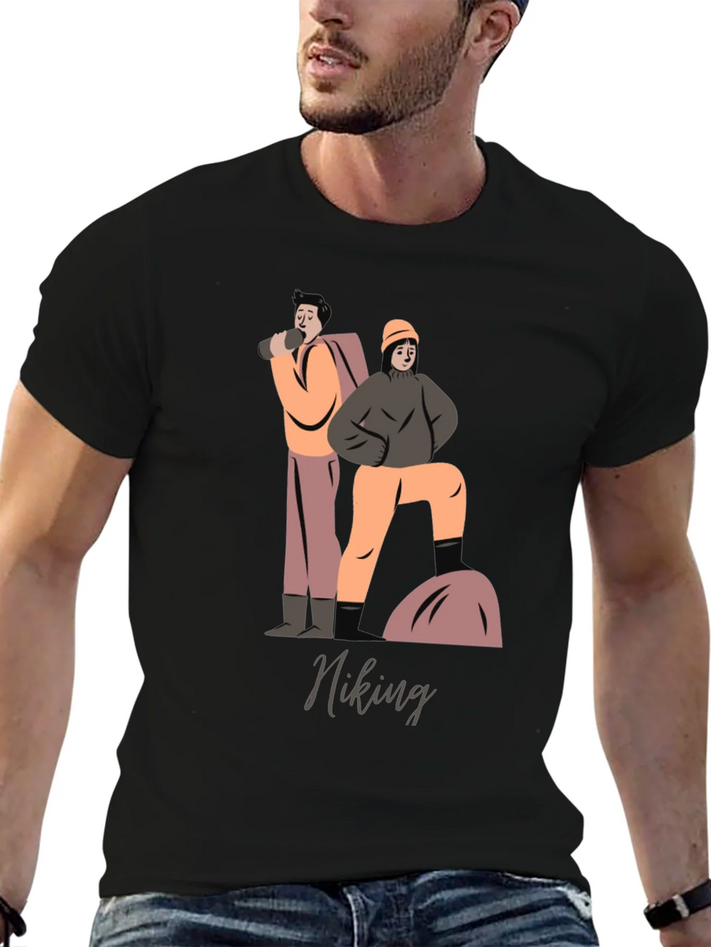 Hiking Graphic T-Shirt - Black Cotton Tee product image 6