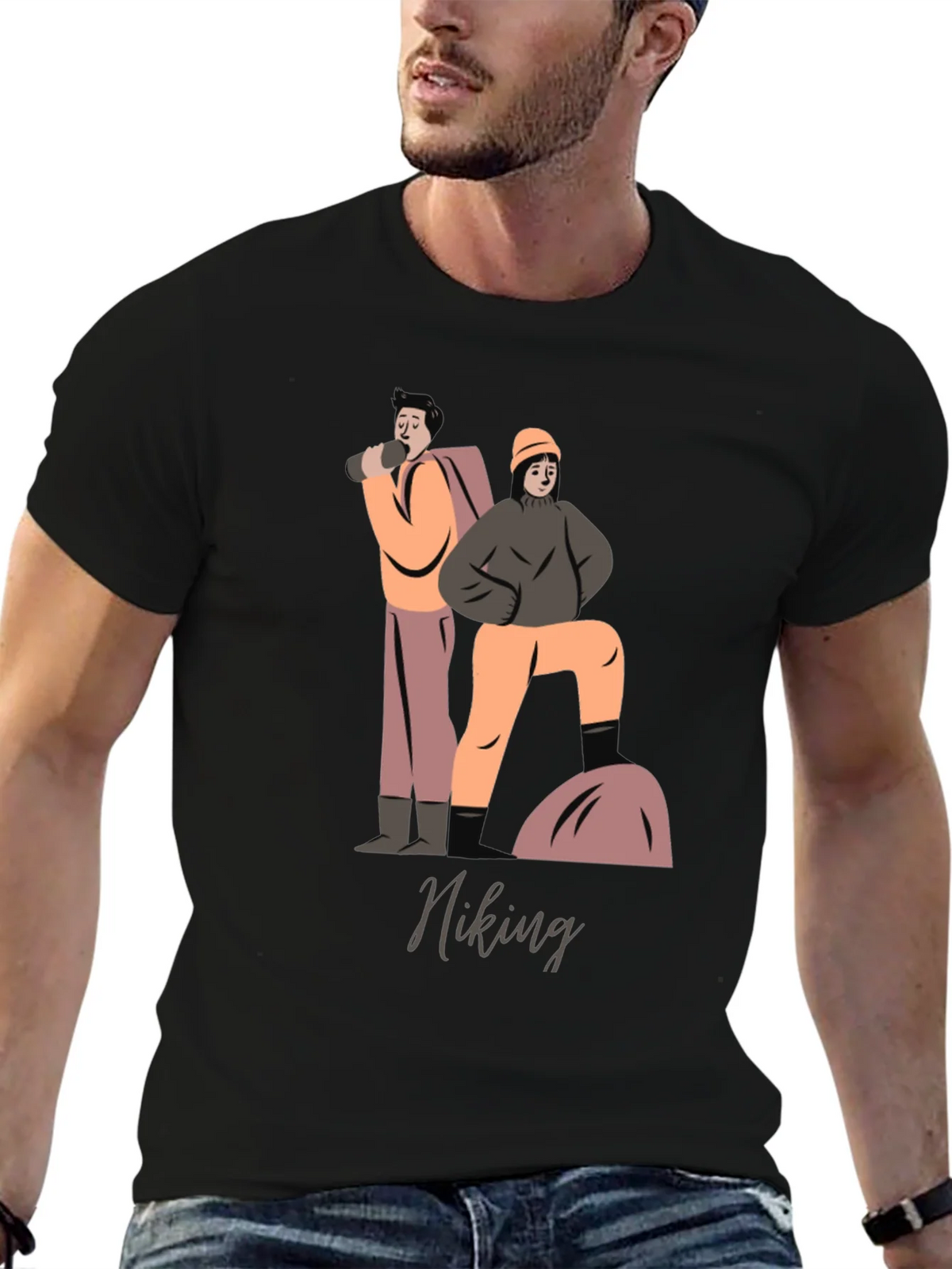 Hiking Graphic T-Shirt - Black Cotton Tee product image 6