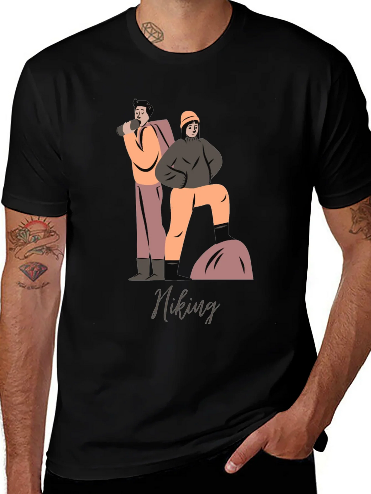 Hiking Graphic T-Shirt - Black Cotton Tee product image 1