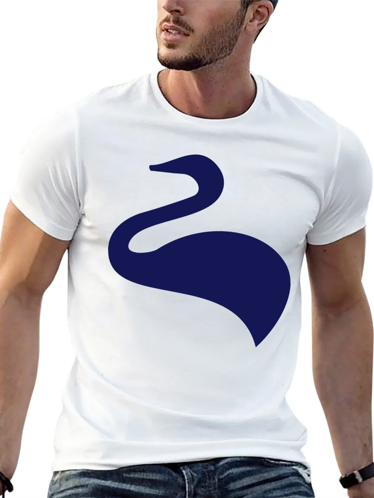 Mens Black T-Shirt with Abstract Swan Design product image 12