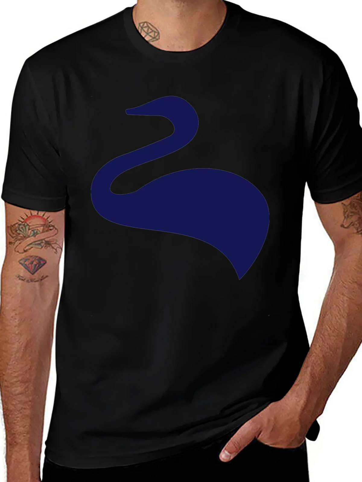 Mens Black T-Shirt with Abstract Swan Design product image 1