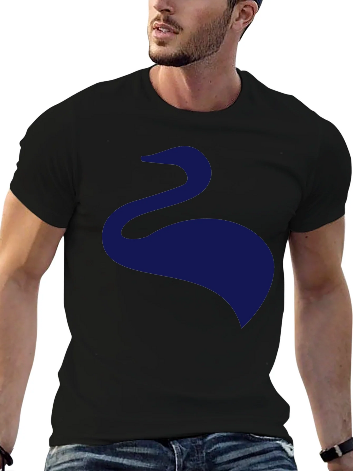 Mens Black T-Shirt with Abstract Swan Design product image 6