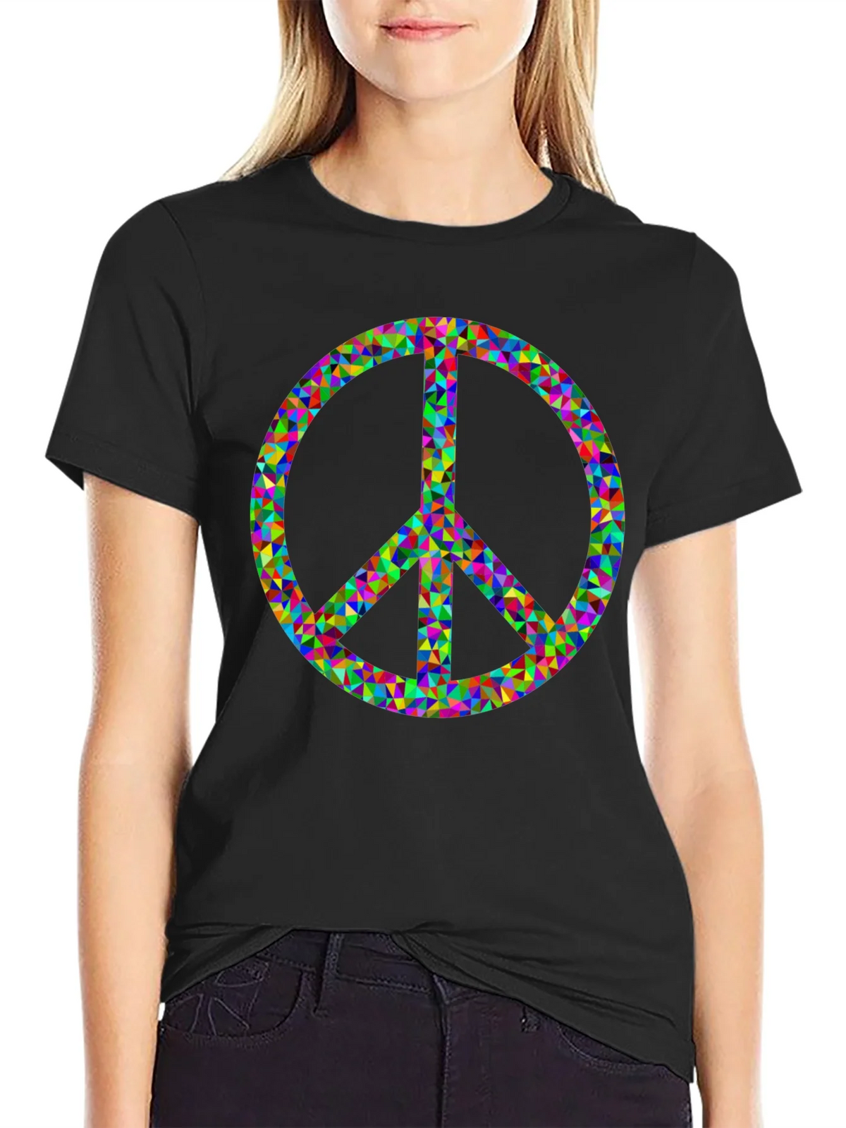 Peace Sign Graphic Tee - Black Cotton Comfort product image 2