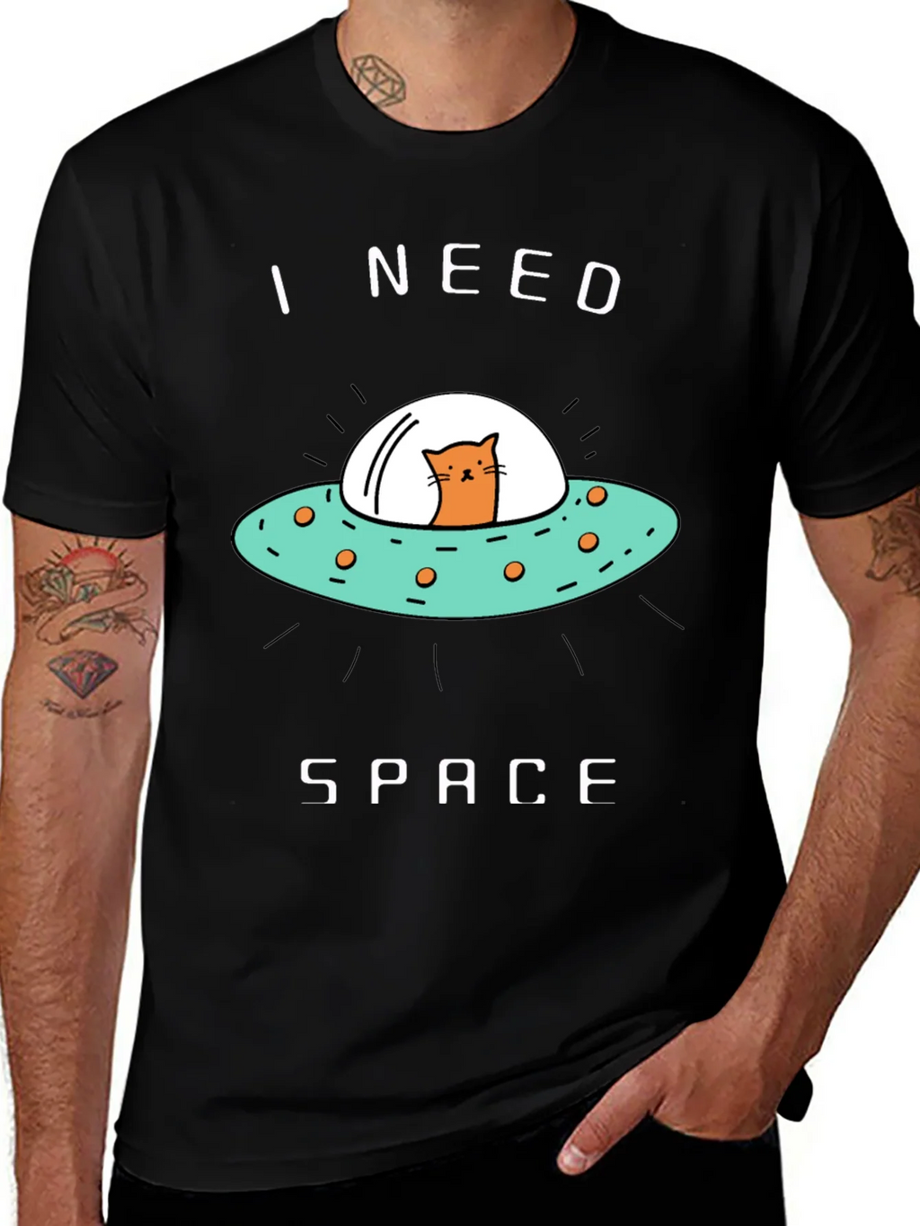 I Need Space Cat UFO Graphic Tee product image 1